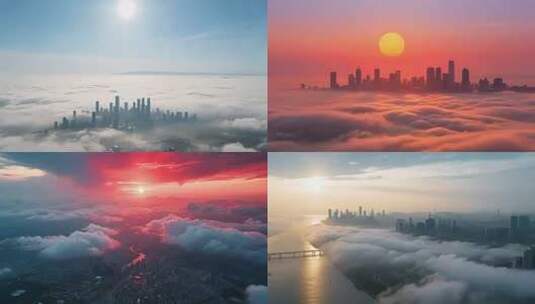 城市云海日出高空俯瞰高清在线视频素材下载