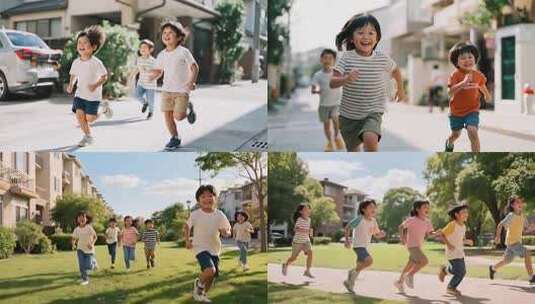 儿童街道奔跑素材高清在线视频素材下载
