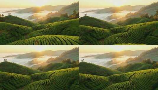 晨曦中的茶山风光高清在线视频素材下载