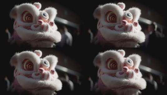 喜庆祥和的白色舞狮表演艺术高清在线视频素材下载