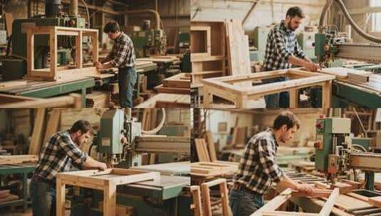 木工车间工人操作木材高清在线视频素材下载