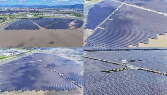 航拍大型太阳能光伏电站高清在线视频素材下载