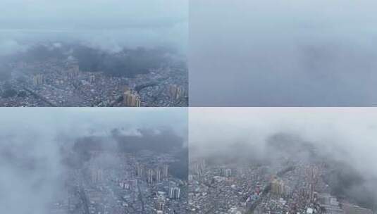4K云海山城穿越云层高清在线视频素材下载
