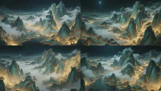 水墨万重山水墨山水云雾缭绕的山峦水墨意境高清在线视频素材下载