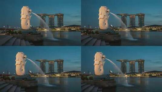 新加坡鱼尾狮标志性唯美城市夜景视频高清在线视频素材下载