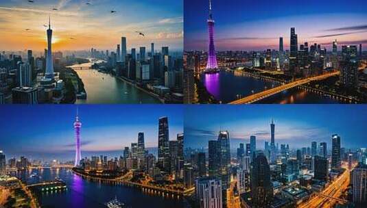 广州塔珠江新城夜景俯瞰高清在线视频素材下载