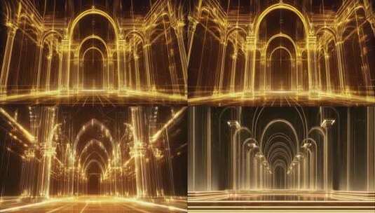 国风灯光秀金色宫殿金色光影隧道高清在线视频素材下载