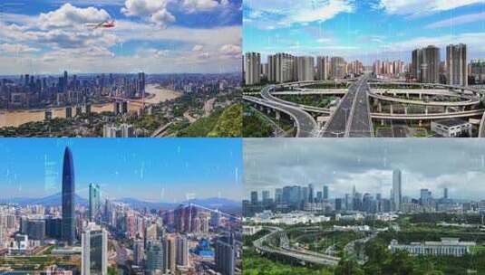 现代都市数字城市智慧城市立交桥飞机高清在线视频素材下载