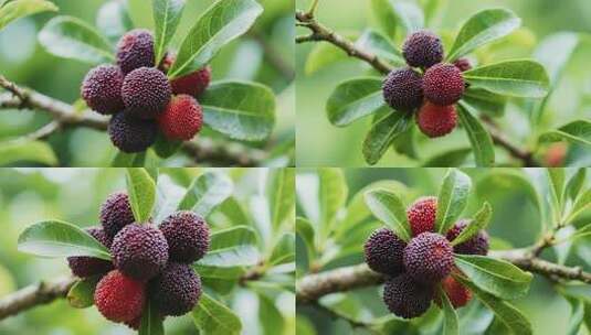 枝头成熟杨梅特写高清在线视频素材下载