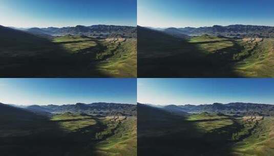 航拍日出阳光下的甘南甘加秘境风光高清在线视频素材下载