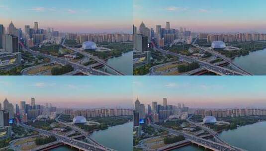 沈阳浑河岸边的商业中心区及城市建筑高清在线视频素材下载