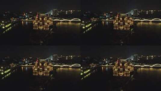 福州闽江两岸夜景灯光航拍高清在线视频素材下载