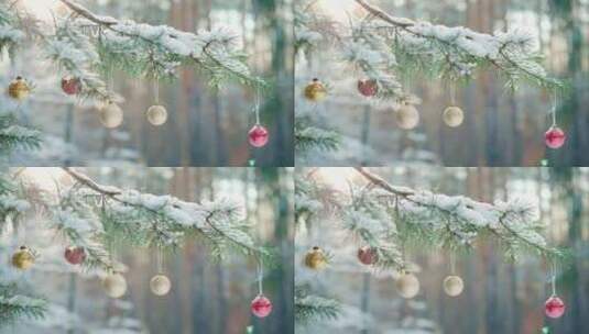 松树上的圣诞球高清在线视频素材下载