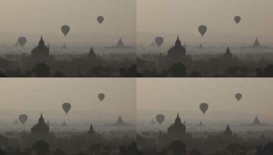 热气球飞越缅甸高清在线视频素材下载