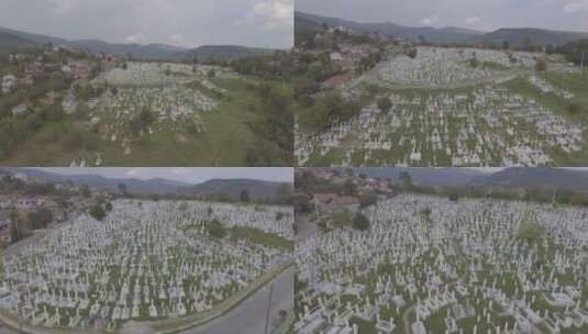 航拍有墓碑的大型墓地高清在线视频素材下载