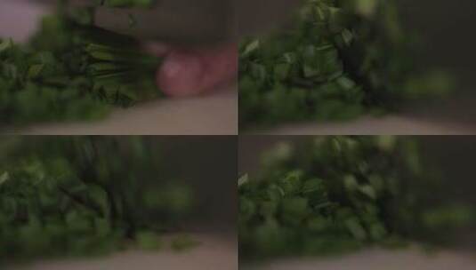 厨师切韭菜的特写高清在线视频素材下载