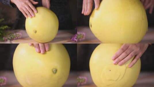 清洗柚子表皮剥柚子皮高清在线视频素材下载