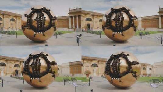 球体中的球体青铜雕塑高清在线视频素材下载