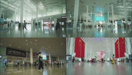 深圳宝安机场候机室出站口入站口4K高清在线视频素材下载