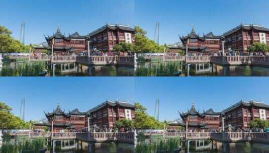 上海豫园延时 三曲桥上的游人如织高清在线视频素材下载