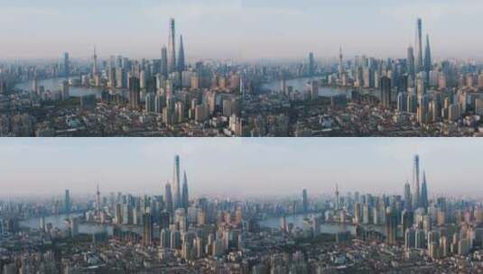 上海外滩大城市航拍蓝天高楼大厦夕阳电影感高清在线视频素材下载