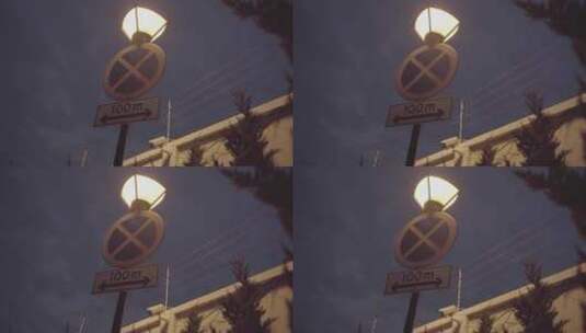 夜晚路边路灯交通指示牌高清在线视频素材下载