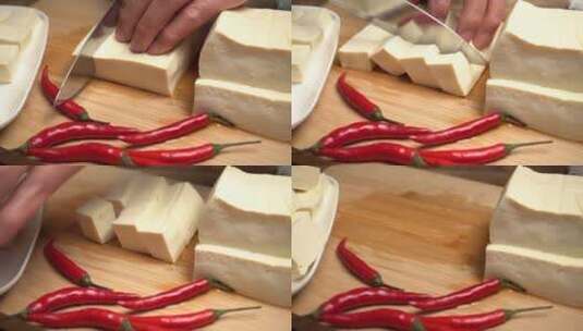 厨房烹饪切豆腐块高清在线视频素材下载