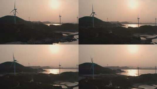 汕头市达濠岛表角的日落风车高清在线视频素材下载