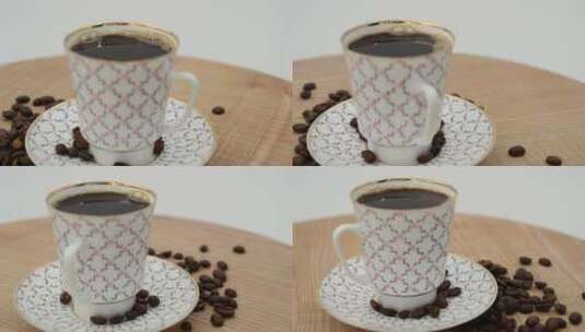 经典设计的杯子中呈现咖啡高清在线视频素材下载