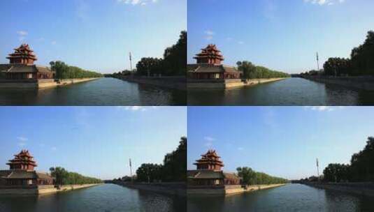北京紫禁城与角楼护城河高清在线视频素材下载