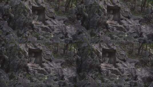 杭州灵隐寺飞来峰塑像高清在线视频素材下载