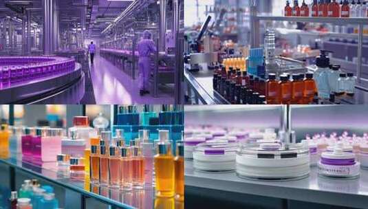 美妆工坊生产车间 多彩瓶罐香水制造护肤产高清在线视频素材下载