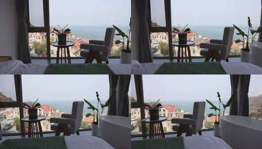 海景房室内与窗外海景景观高清在线视频素材下载