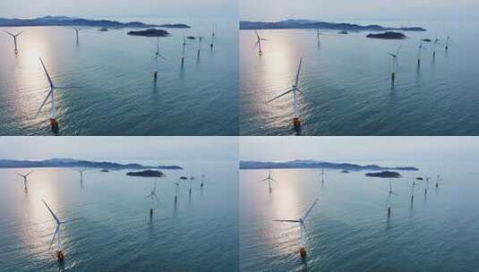 航拍平潭长江澳海上风电夕阳晚霞风力发电场高清在线视频素材下载