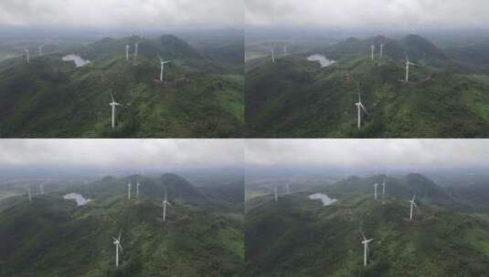山上正在发电的电力风车航拍高清在线视频素材下载