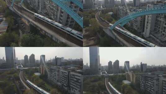 城市轻轨地铁交通航拍高清在线视频素材下载