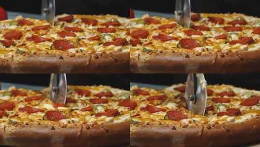 切开新鲜的披萨高清在线视频素材下载