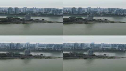 航拍湖北宜昌长江城市风光高清在线视频素材下载