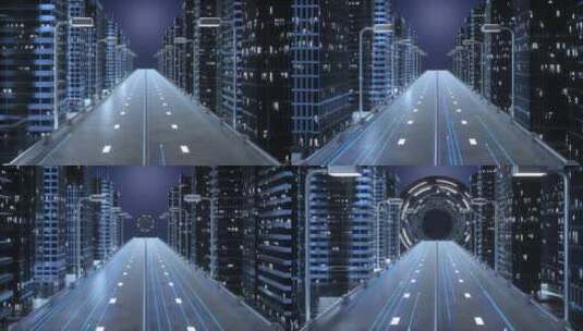 夜晚现代城市市区道路夜景C4D动画高清在线视频素材下载