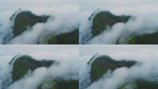 云雾缭绕的峨眉山万佛顶航拍高清在线视频素材下载