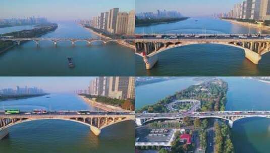 视频合集长沙橘子洲大桥航拍高清在线视频素材下载