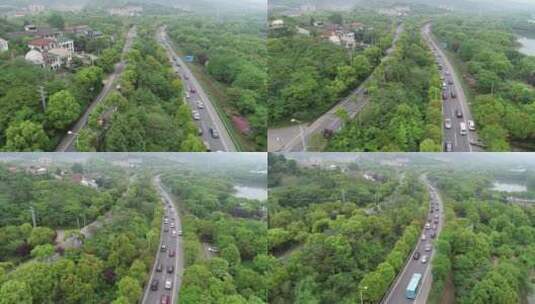 【空镜】4K航拍-江南乡村自然风光-公路车流高清在线视频素材下载