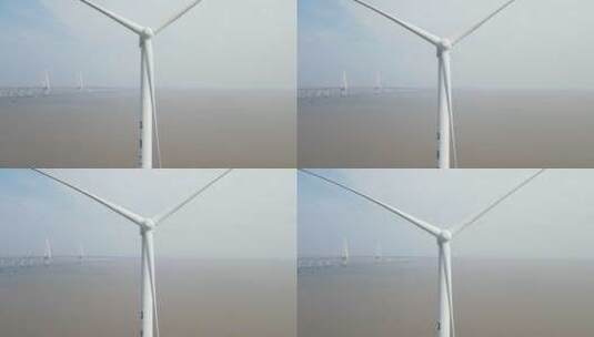 嘉兴海盐县港区杭州湾跨海周边风力4K航拍高清在线视频素材下载