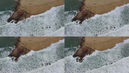 海南陵水富力湾海边 海浪拍打岸边凉亭高清在线视频素材下载