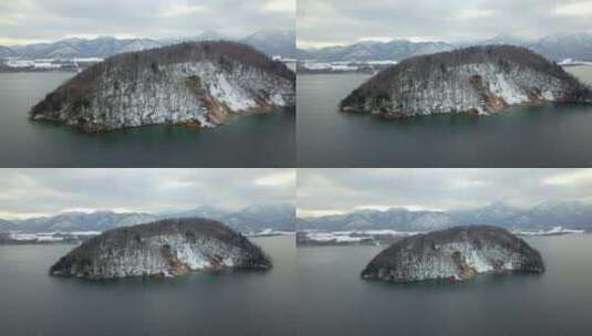 日本北海道屈斜路湖冬季雪景航拍风光高清在线视频素材下载