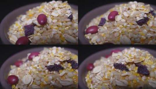 玉米紫薯花生棒碴粥粗粮粥杂粮粥食材材料高清在线视频素材下载