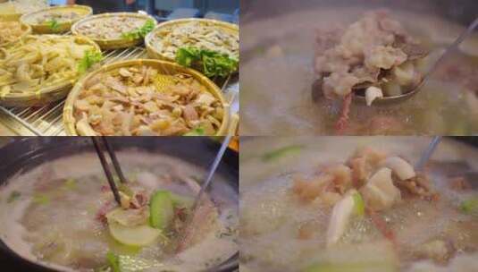 牛肉火锅-沸腾的牛肉汤高清在线视频素材下载