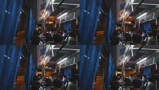 公交车夜间乘客车外夜景高清在线视频素材下载