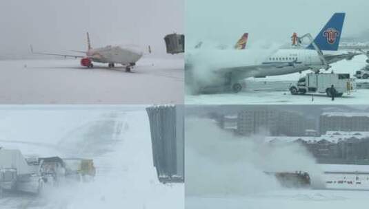 机场 雪天清理飞机高清在线视频素材下载