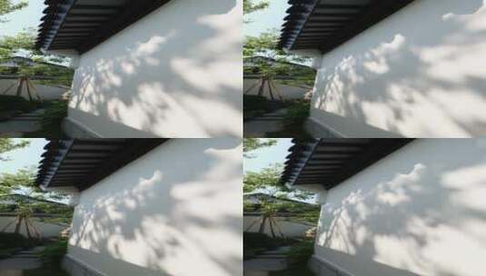 古建筑墙上随风飘动的树荫影子高清在线视频素材下载